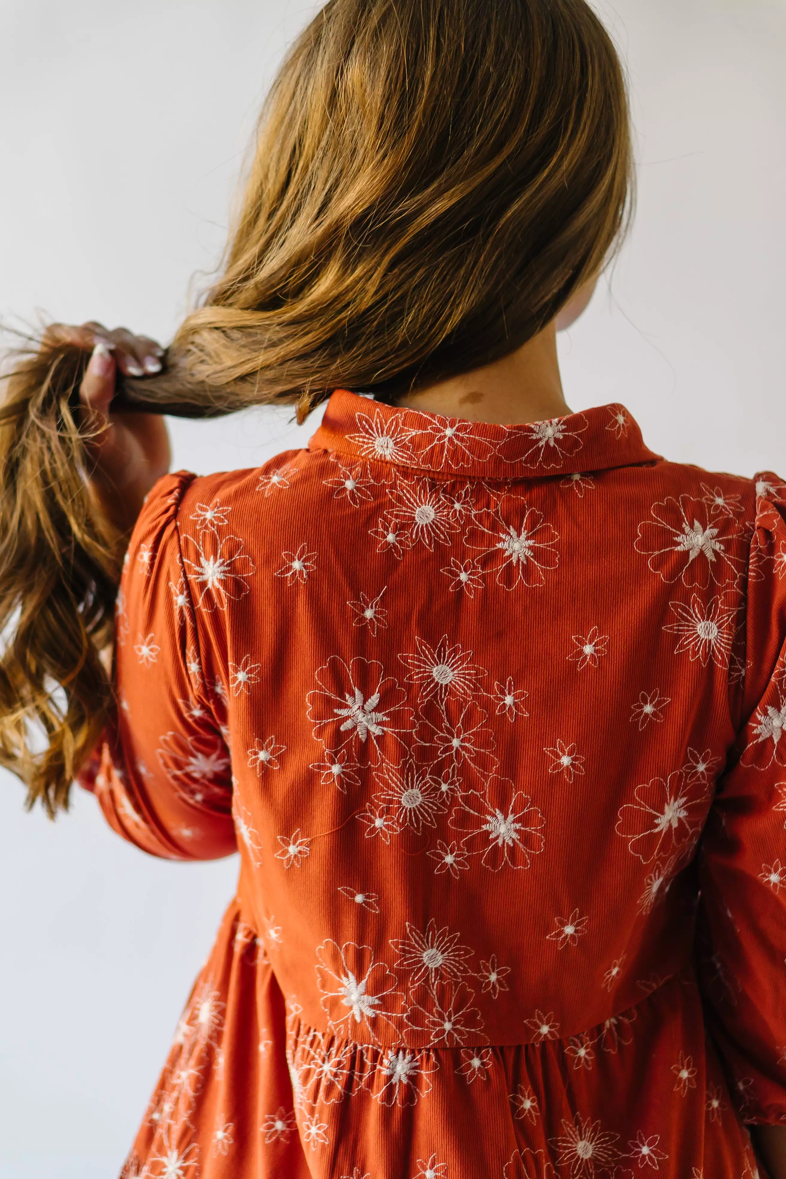 The Kailen Button-Down Patterned Dress in Rust