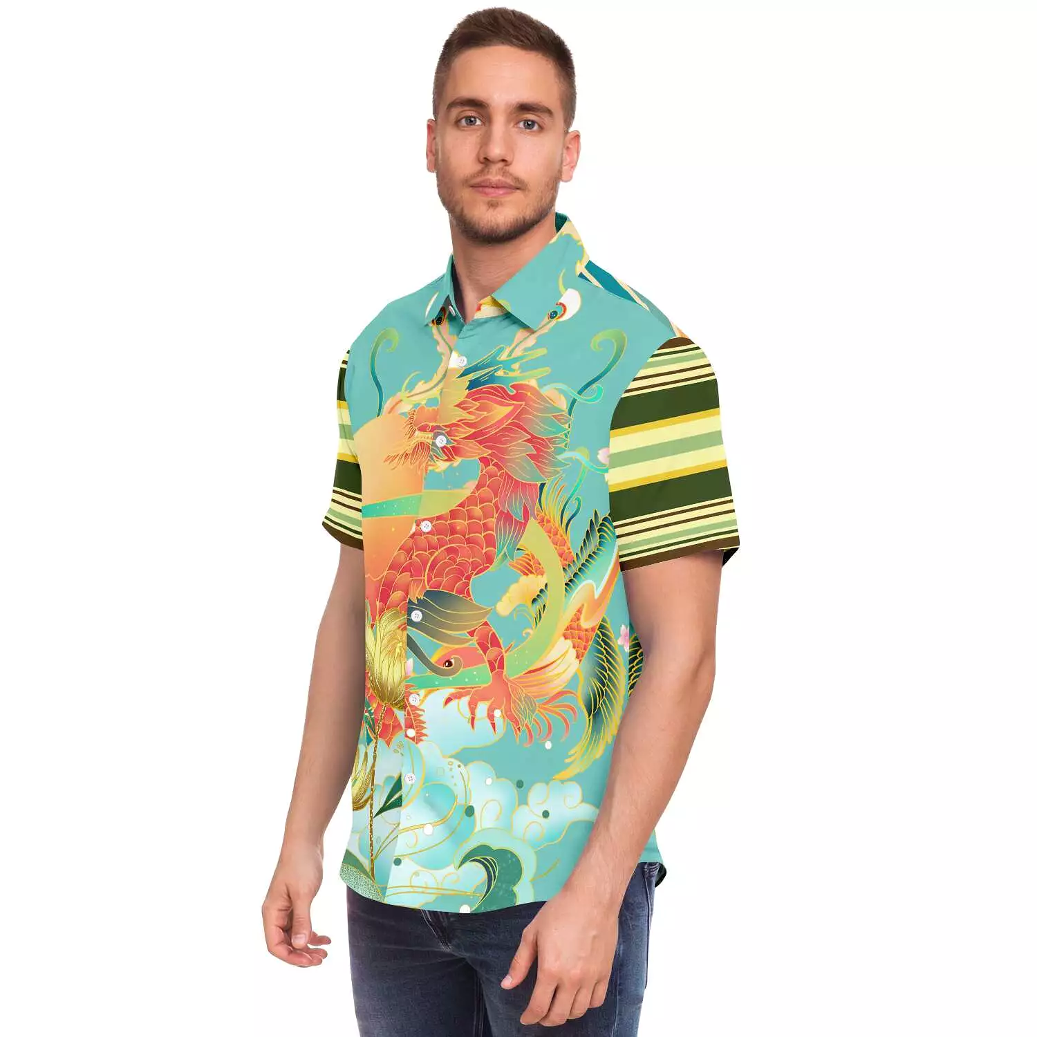 The Koi Dragon Striped Button Down Shirt