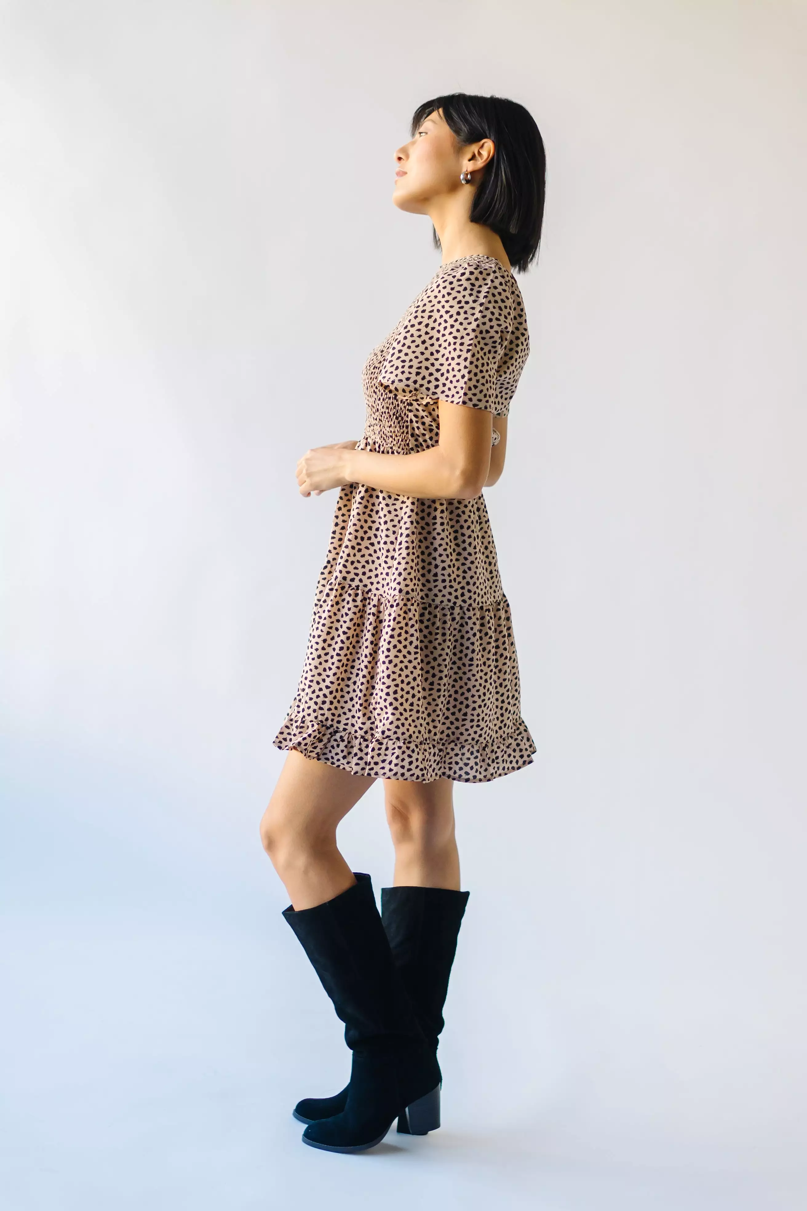 The Ovits Smocked Detail Dress in Taupe