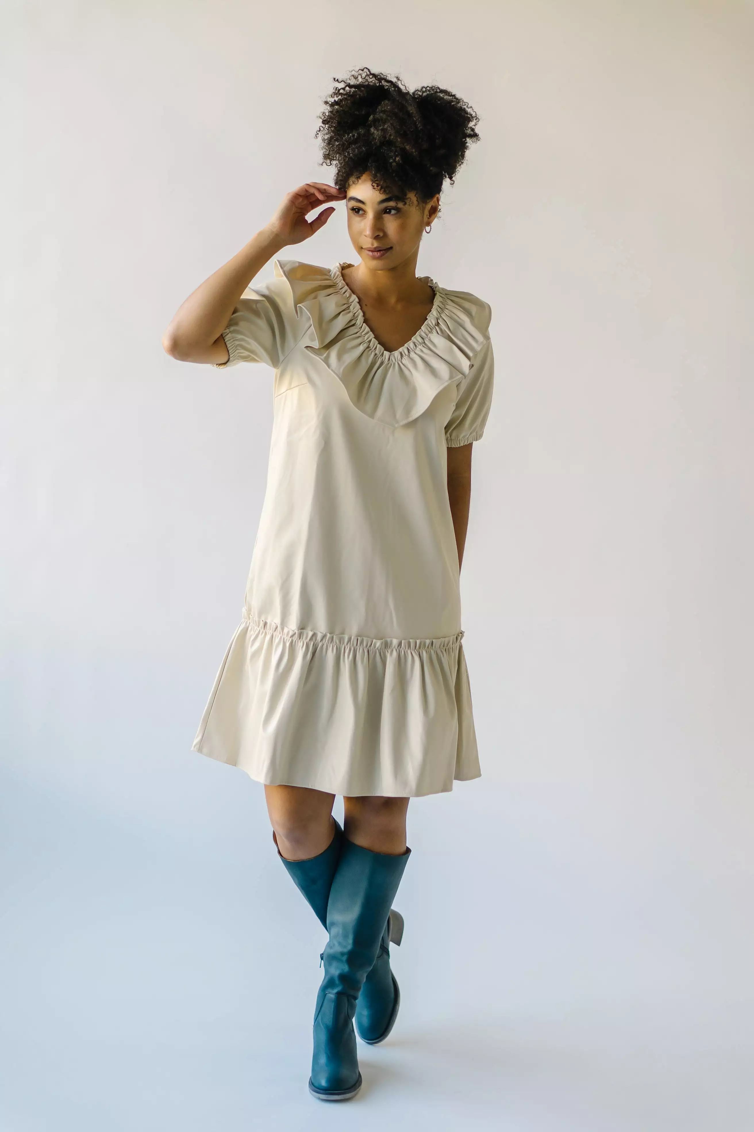 The Pagosa Faux Leather Dress in Cream