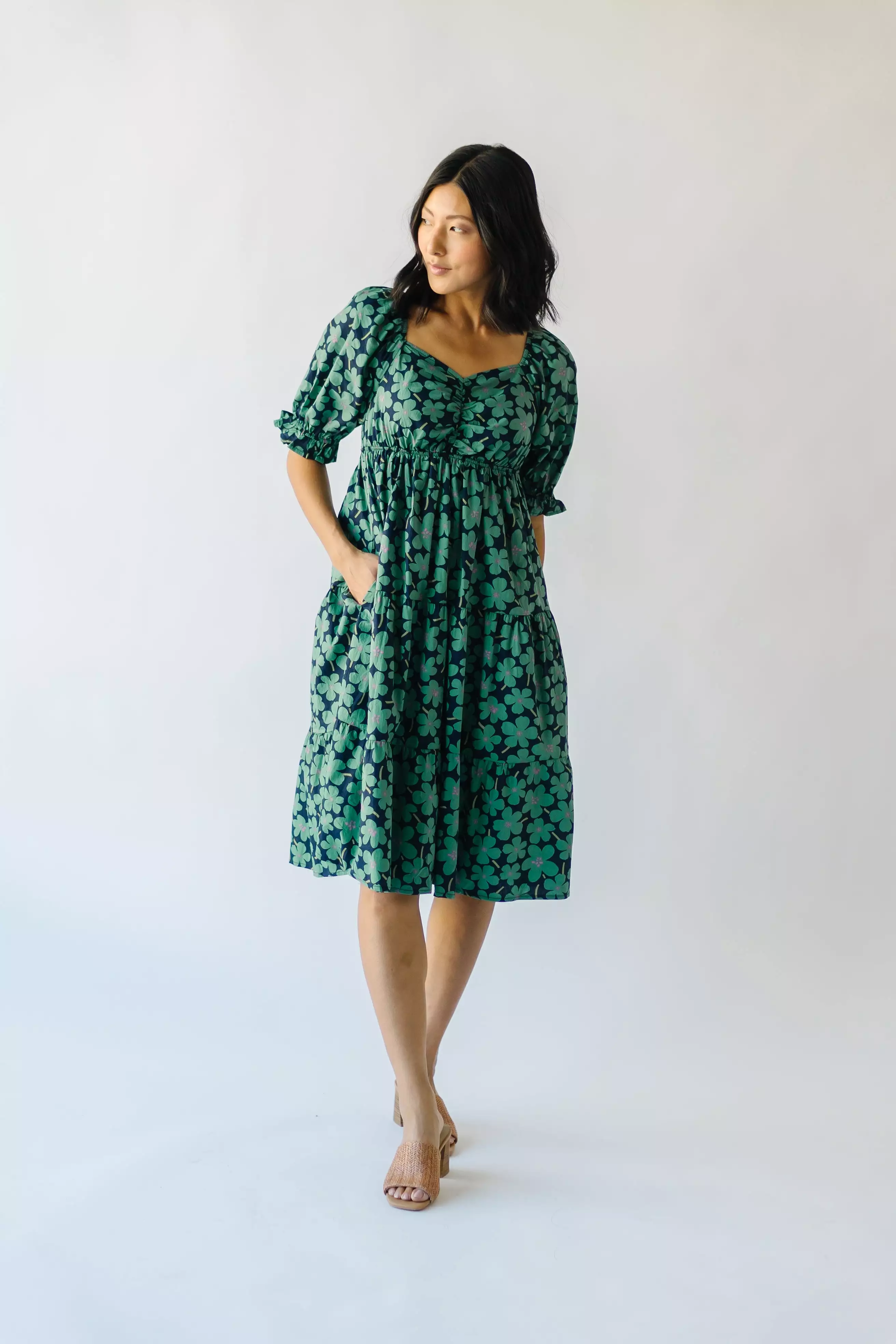 The Rathdrum Floral Baby Doll Dress in Dark Green