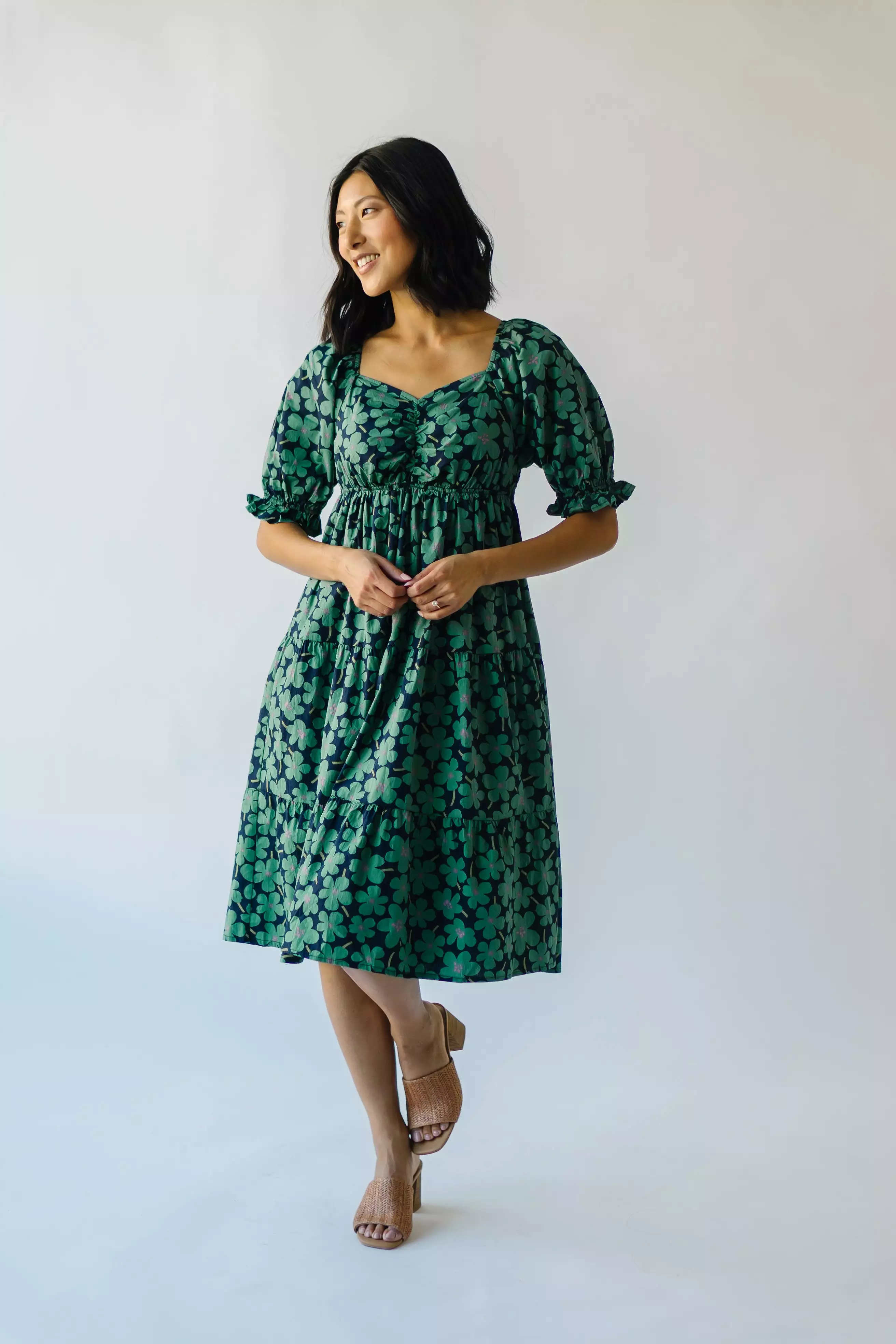 The Rathdrum Floral Baby Doll Dress in Dark Green