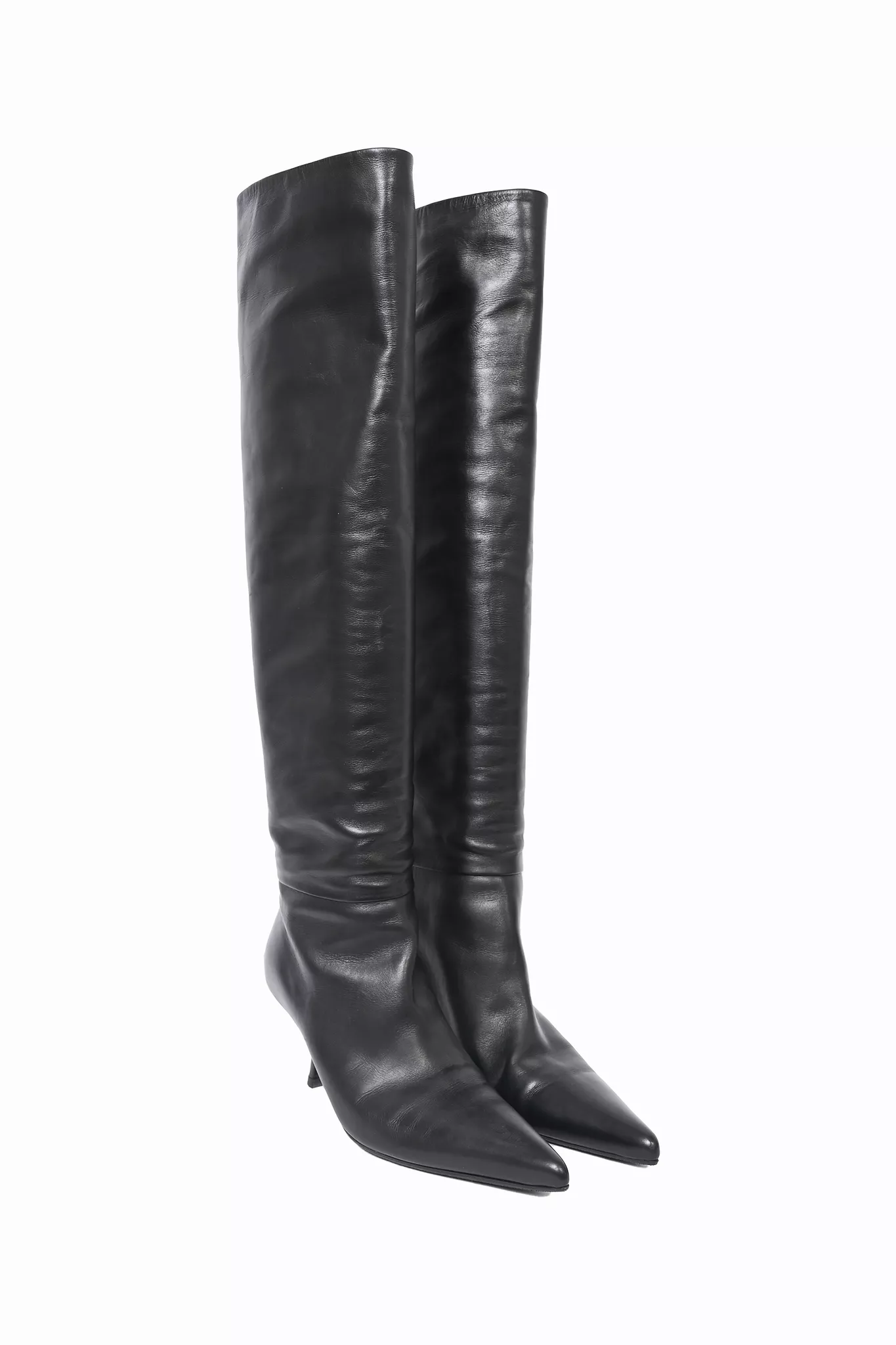 The Row Black Leather Pointed Over The Knee Boots Size 40