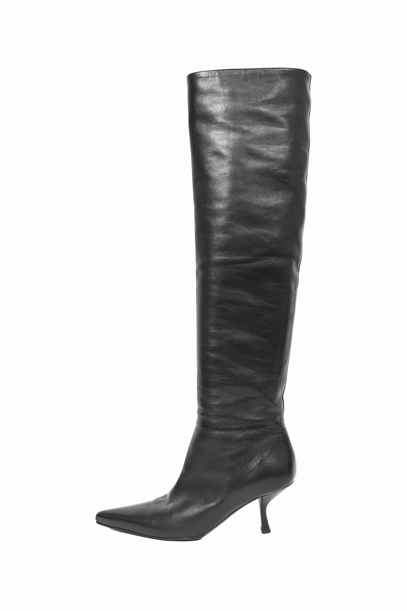 The Row Black Leather Pointed Over The Knee Boots Size 40