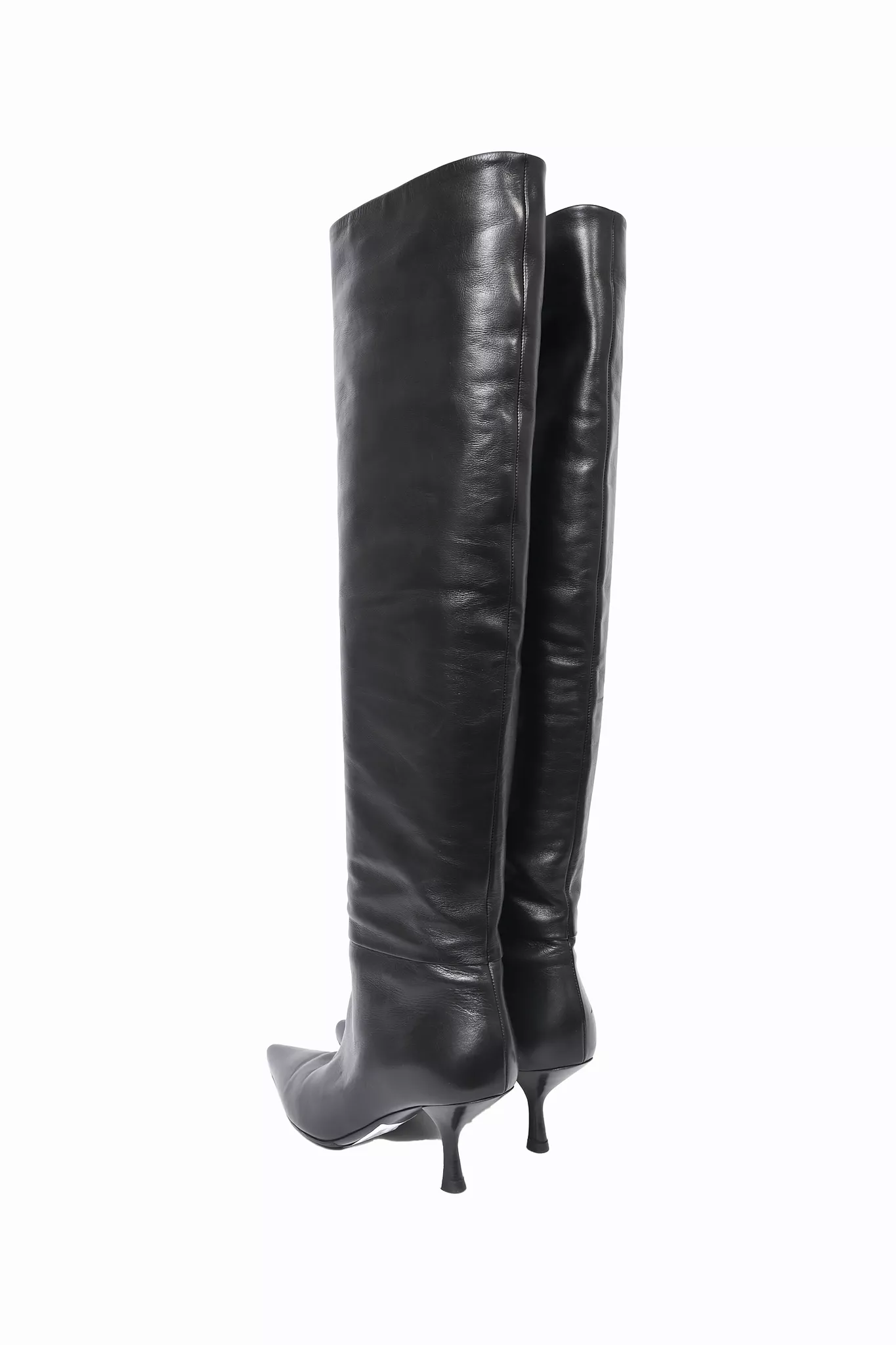 The Row Black Leather Pointed Over The Knee Boots Size 40