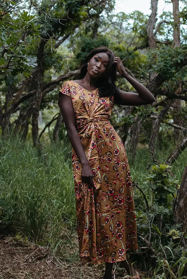 The Royce Floral Tie Dress in Bronze