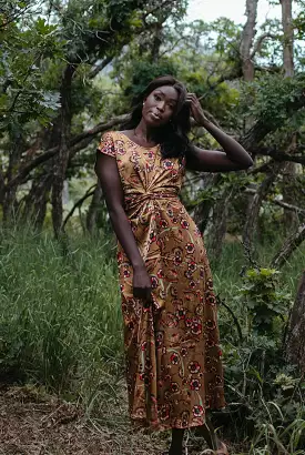 The Royce Floral Tie Dress in Bronze