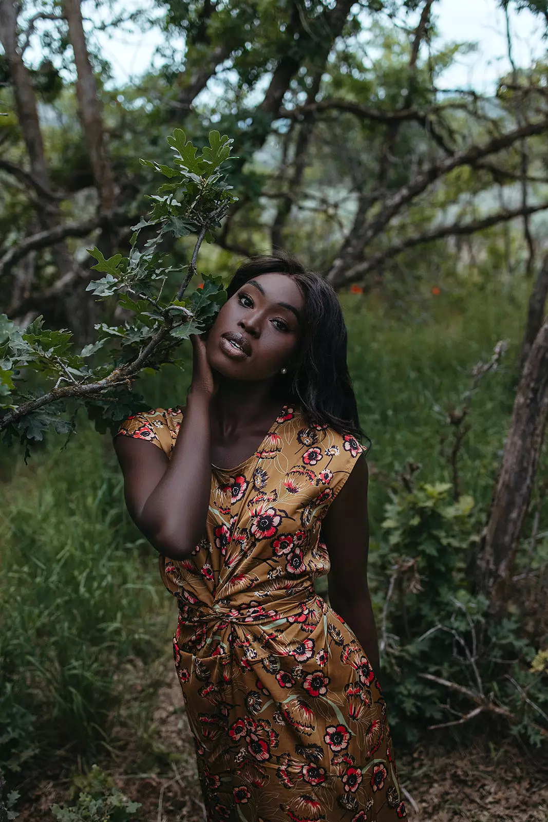 The Royce Floral Tie Dress in Bronze