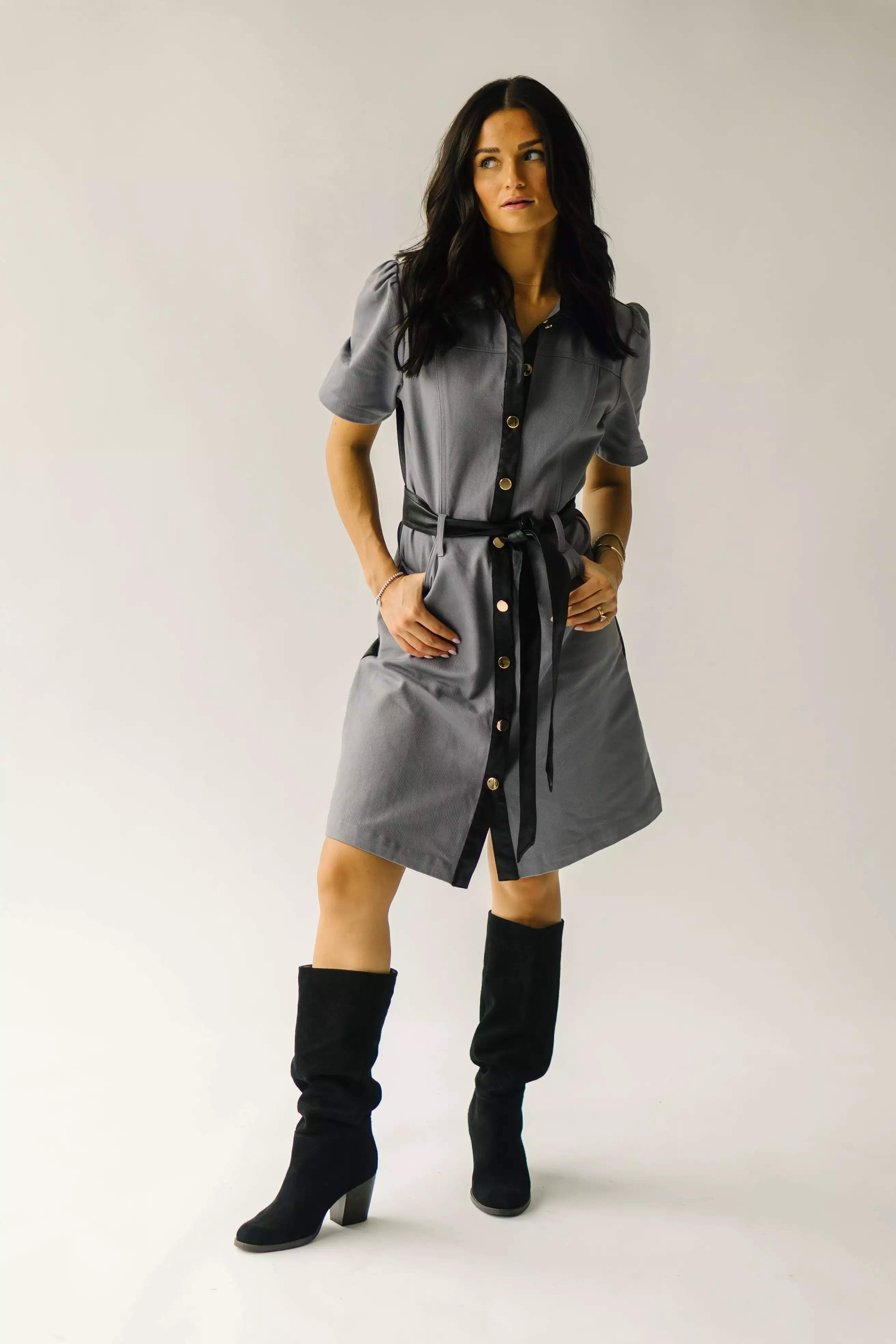 The Salida Button-Down Dress in Grey