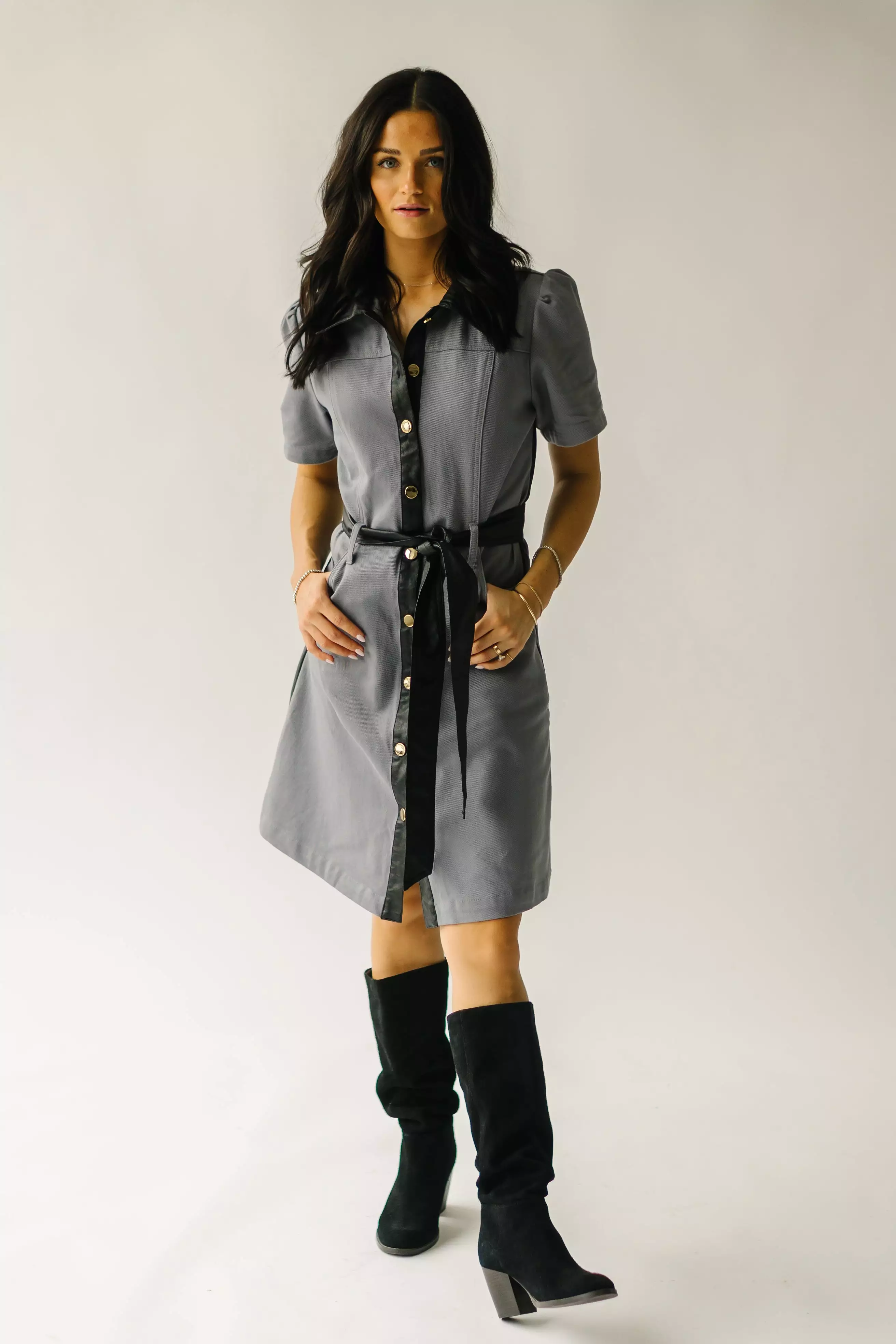 The Salida Button-Down Dress in Grey