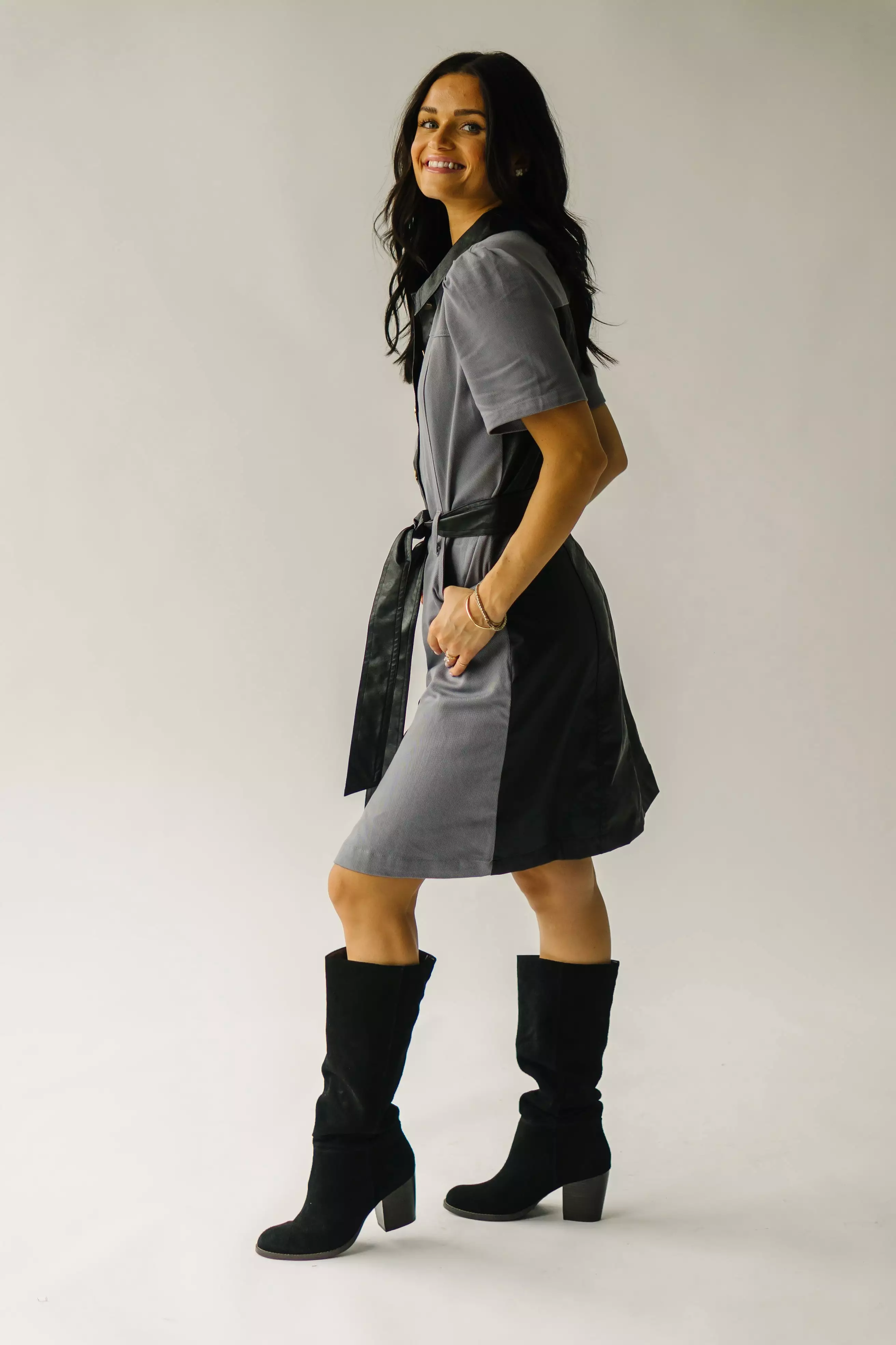 The Salida Button-Down Dress in Grey