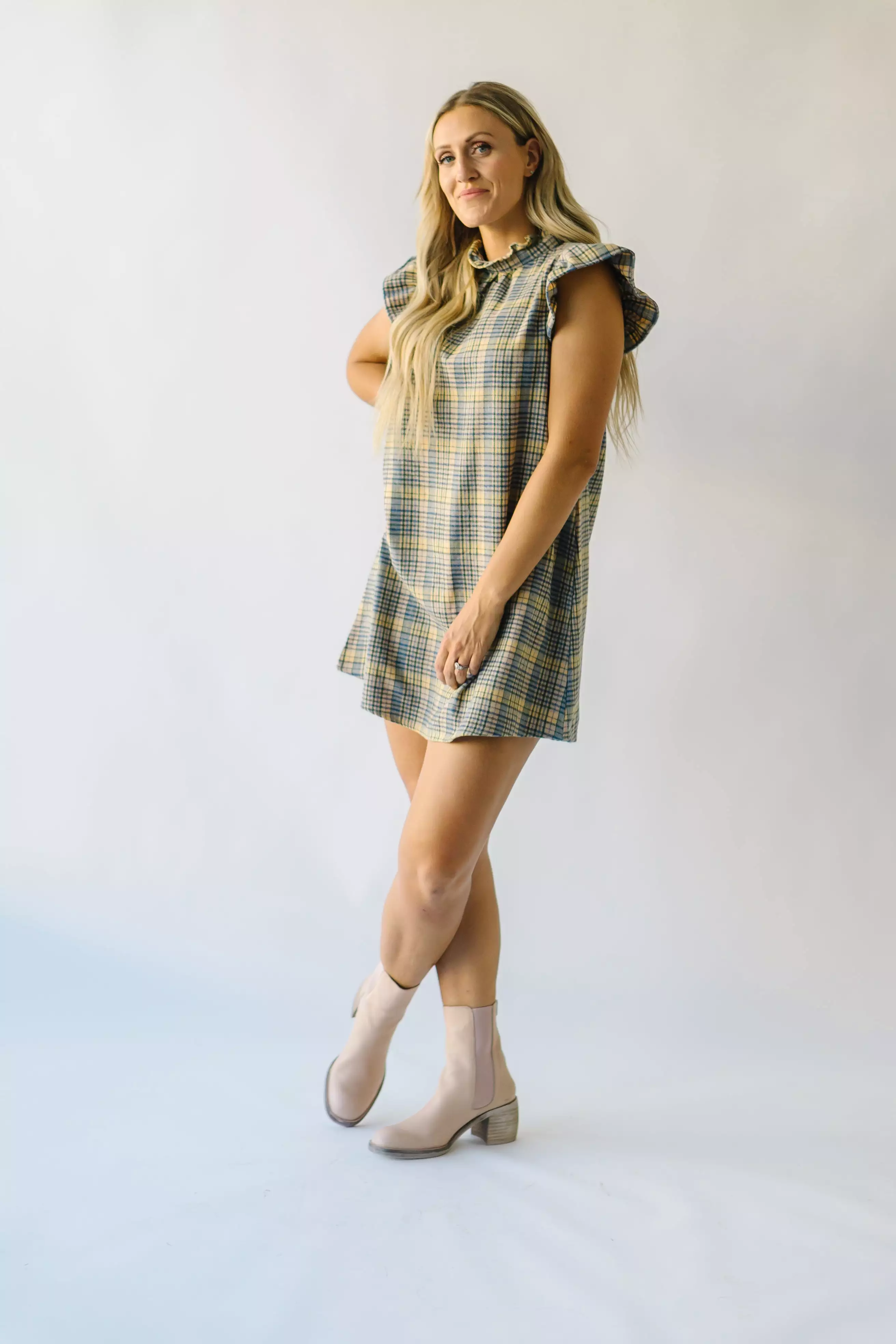 The Sorento Ruffle Detail Dress in Green Plaid