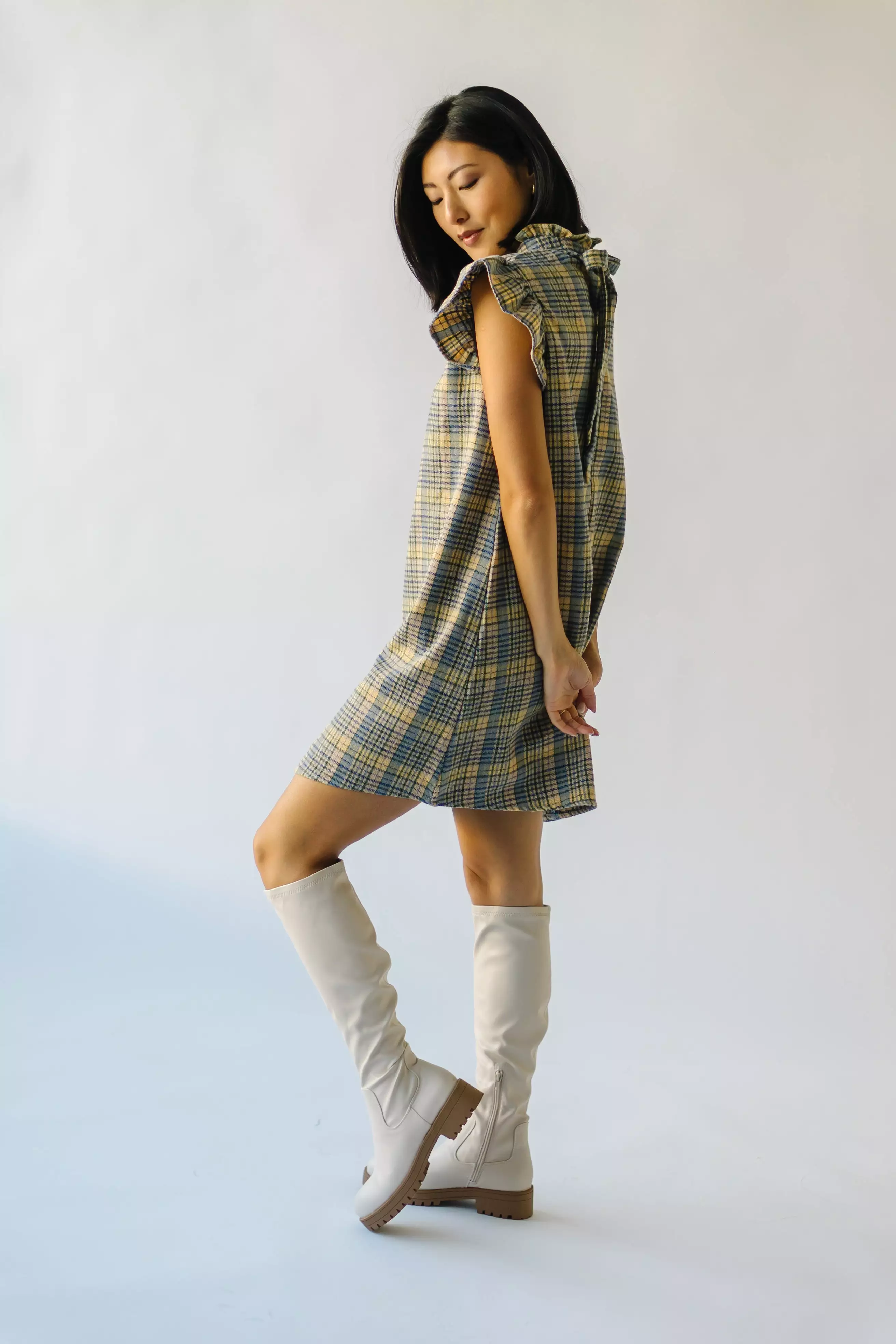 The Sorento Ruffle Detail Dress in Green Plaid