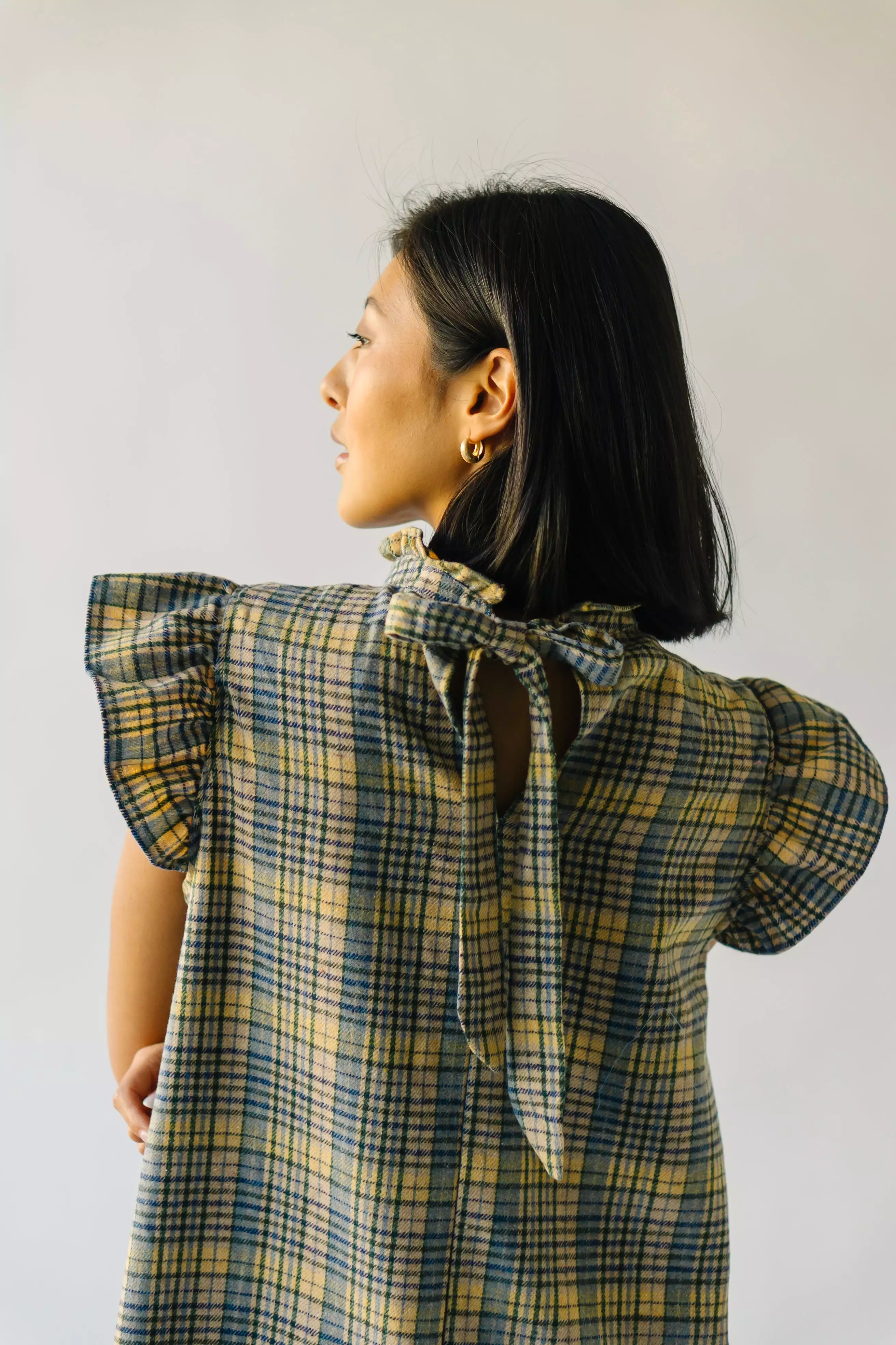 The Sorento Ruffle Detail Dress in Green Plaid