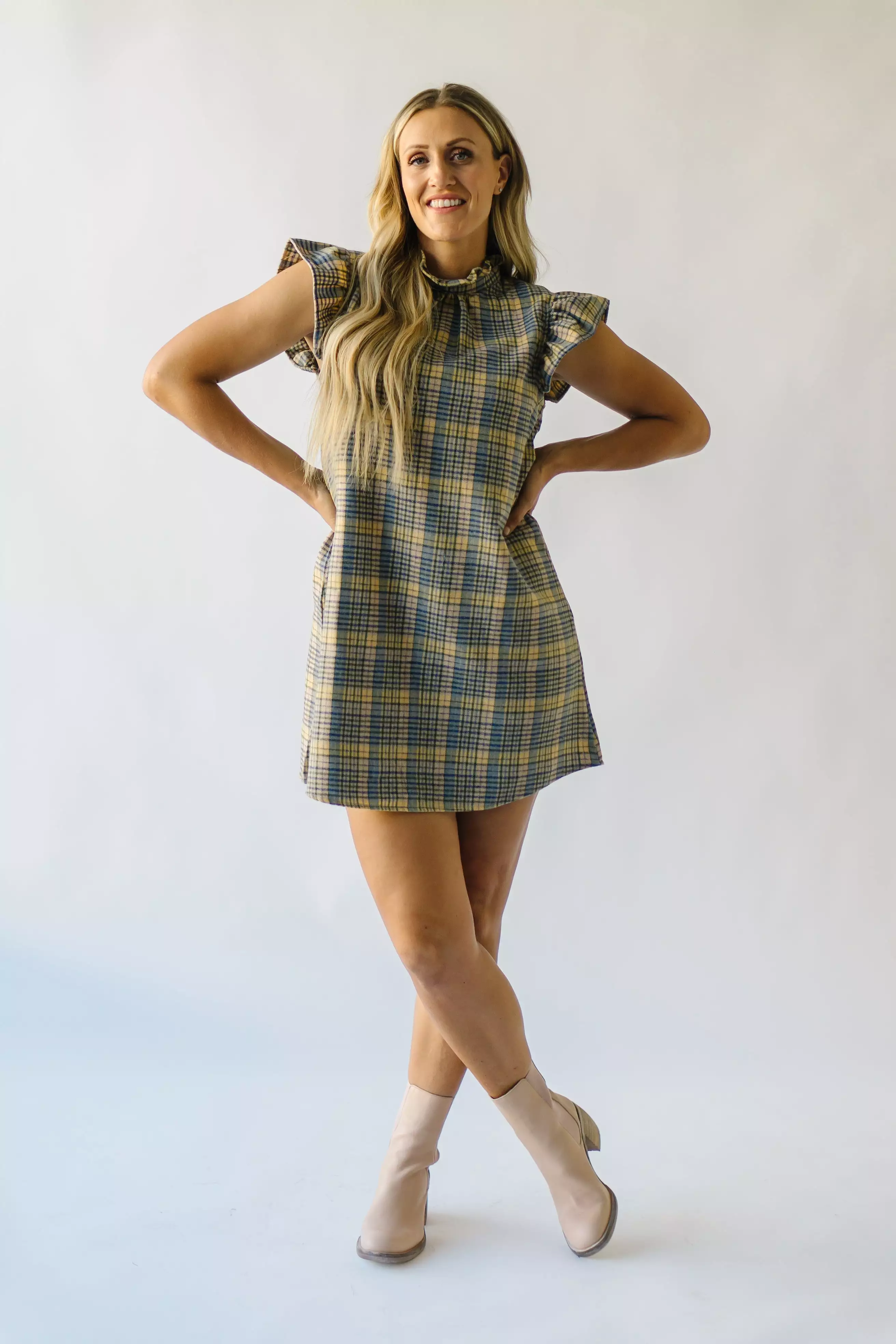 The Sorento Ruffle Detail Dress in Green Plaid