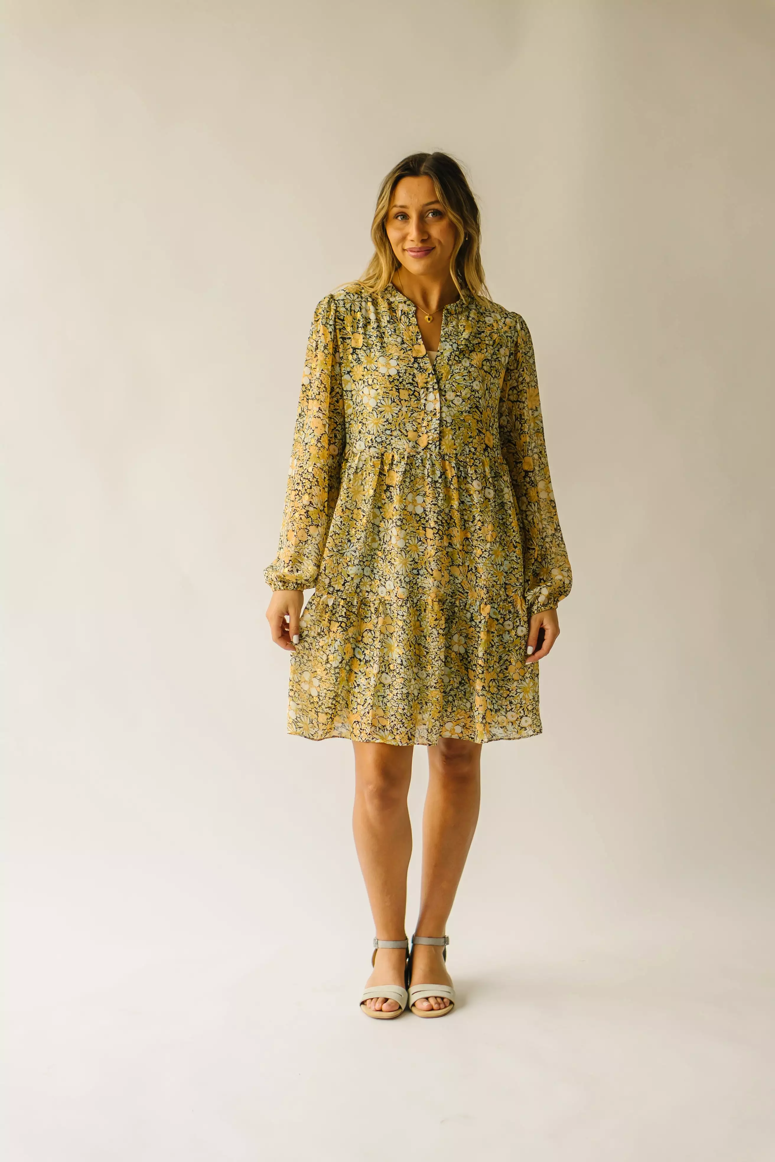 The Tellico Floral Patterned Dress in Mustard Combo