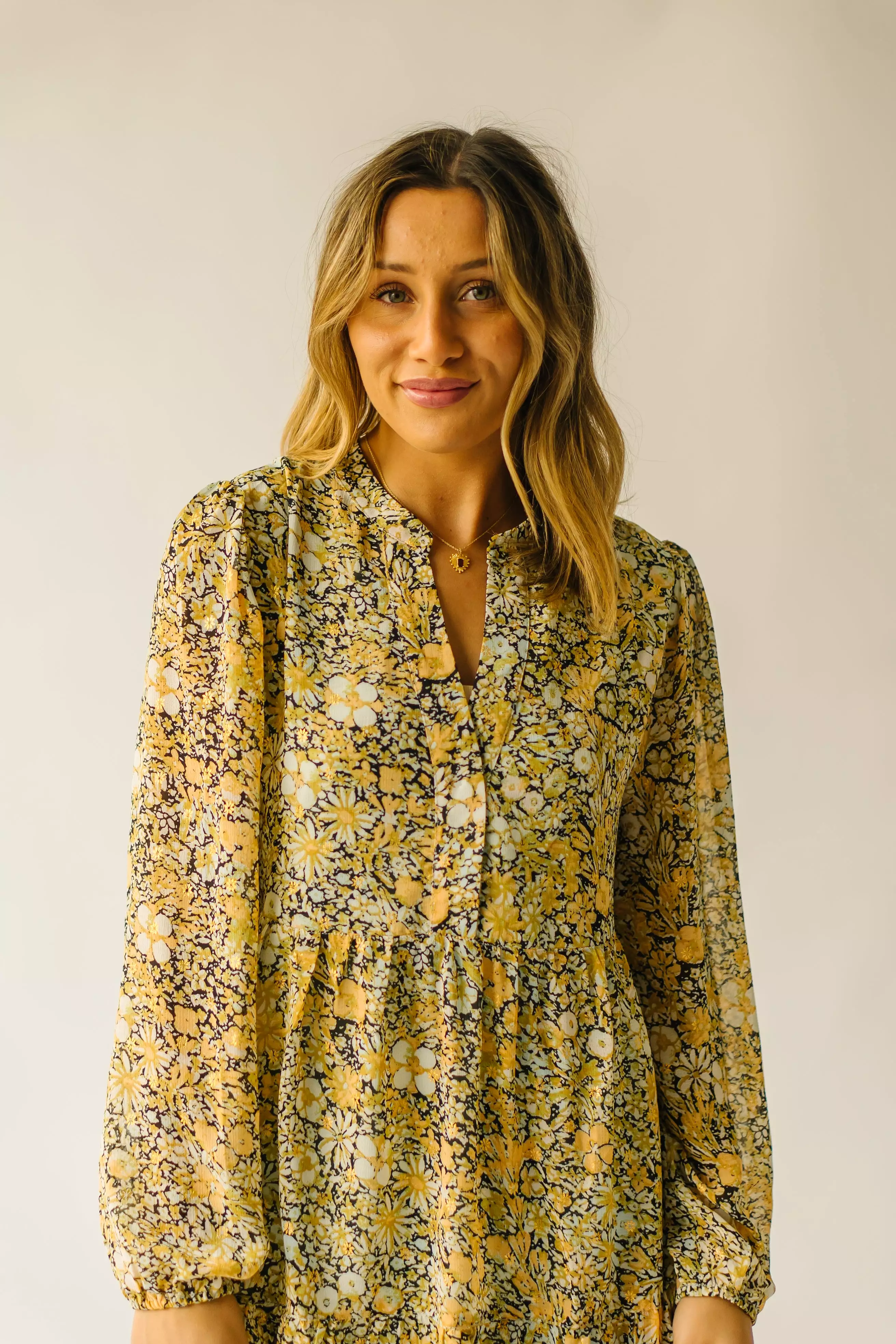 The Tellico Floral Patterned Dress in Mustard Combo