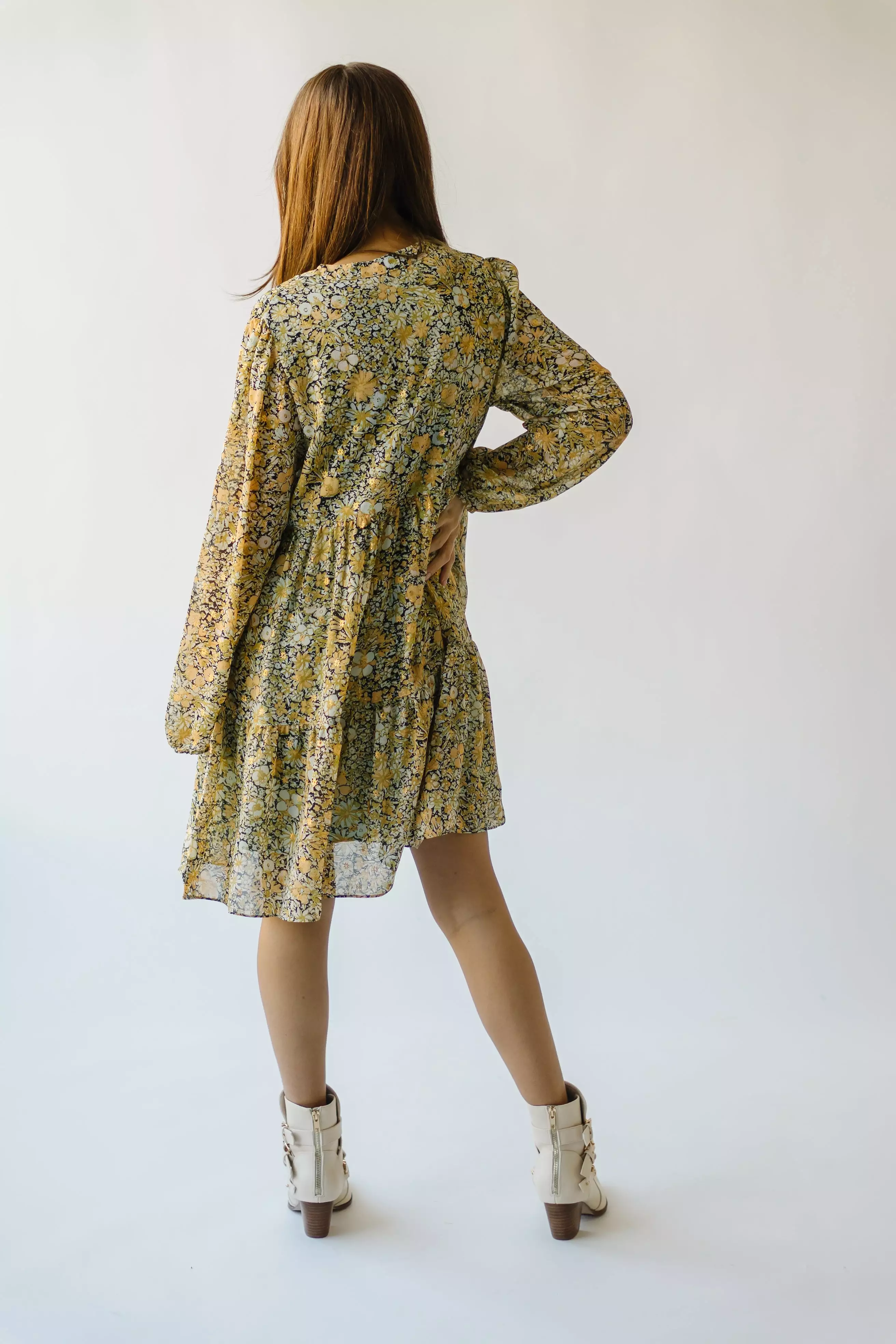 The Tellico Floral Patterned Dress in Mustard Combo