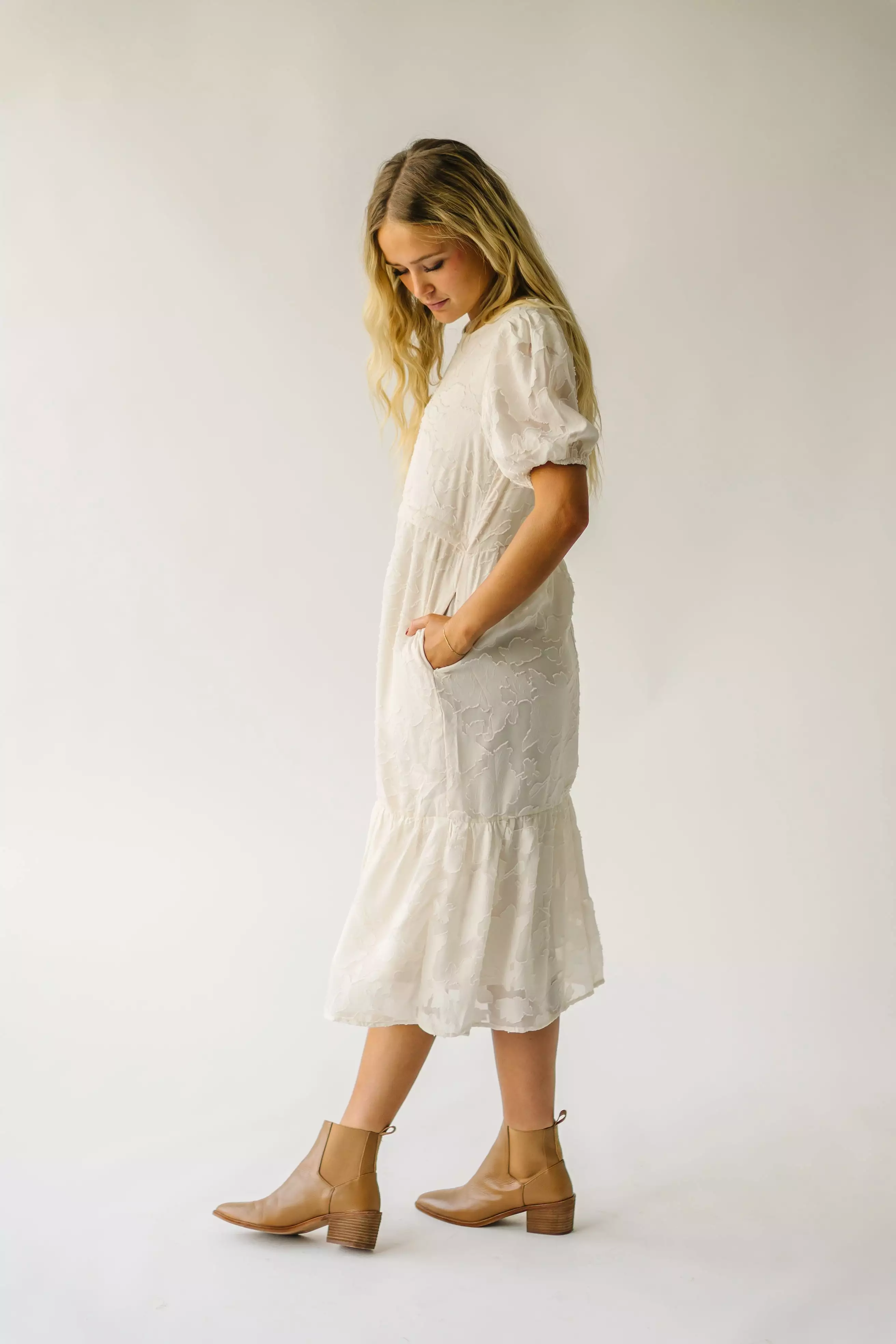 The Watts Textured Detail Dress in Cream