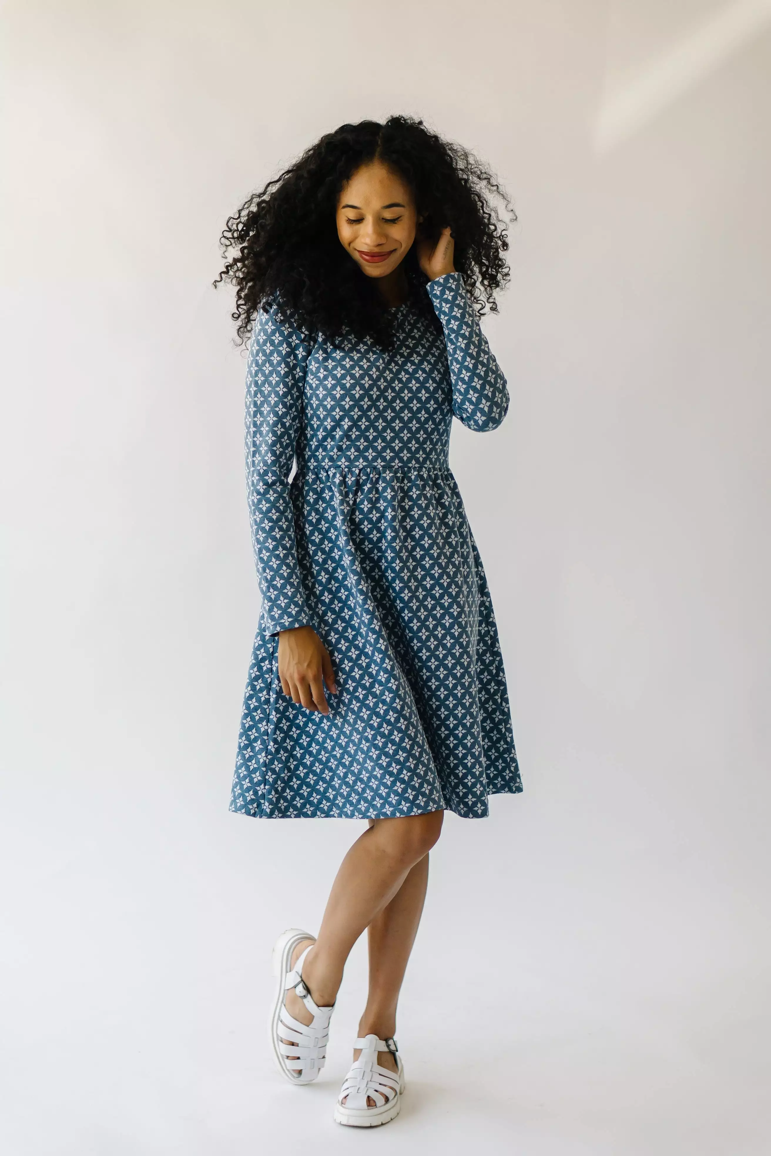 The Yerington Patterned Dress in Blue Multi