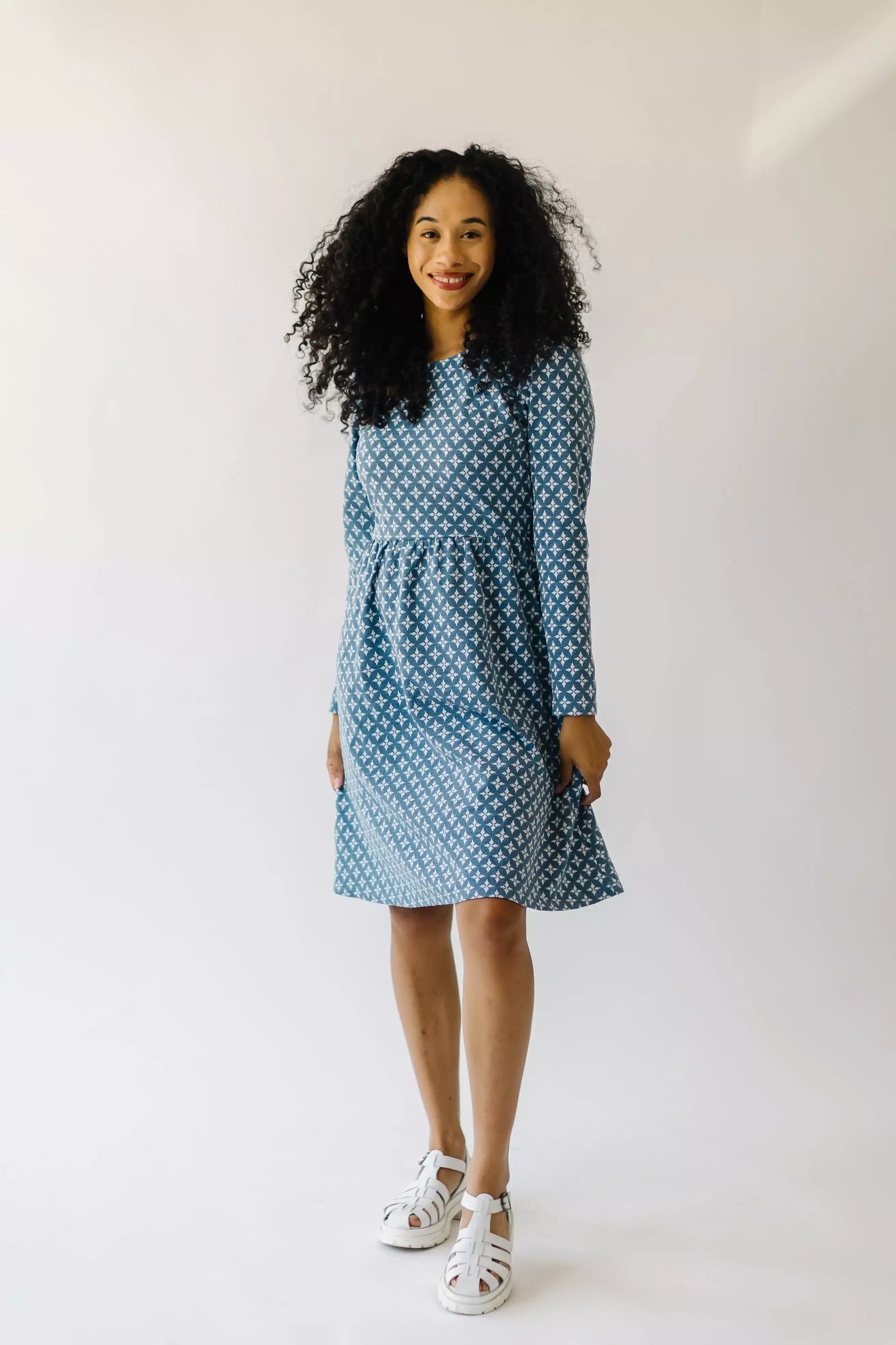 The Yerington Patterned Dress in Blue Multi