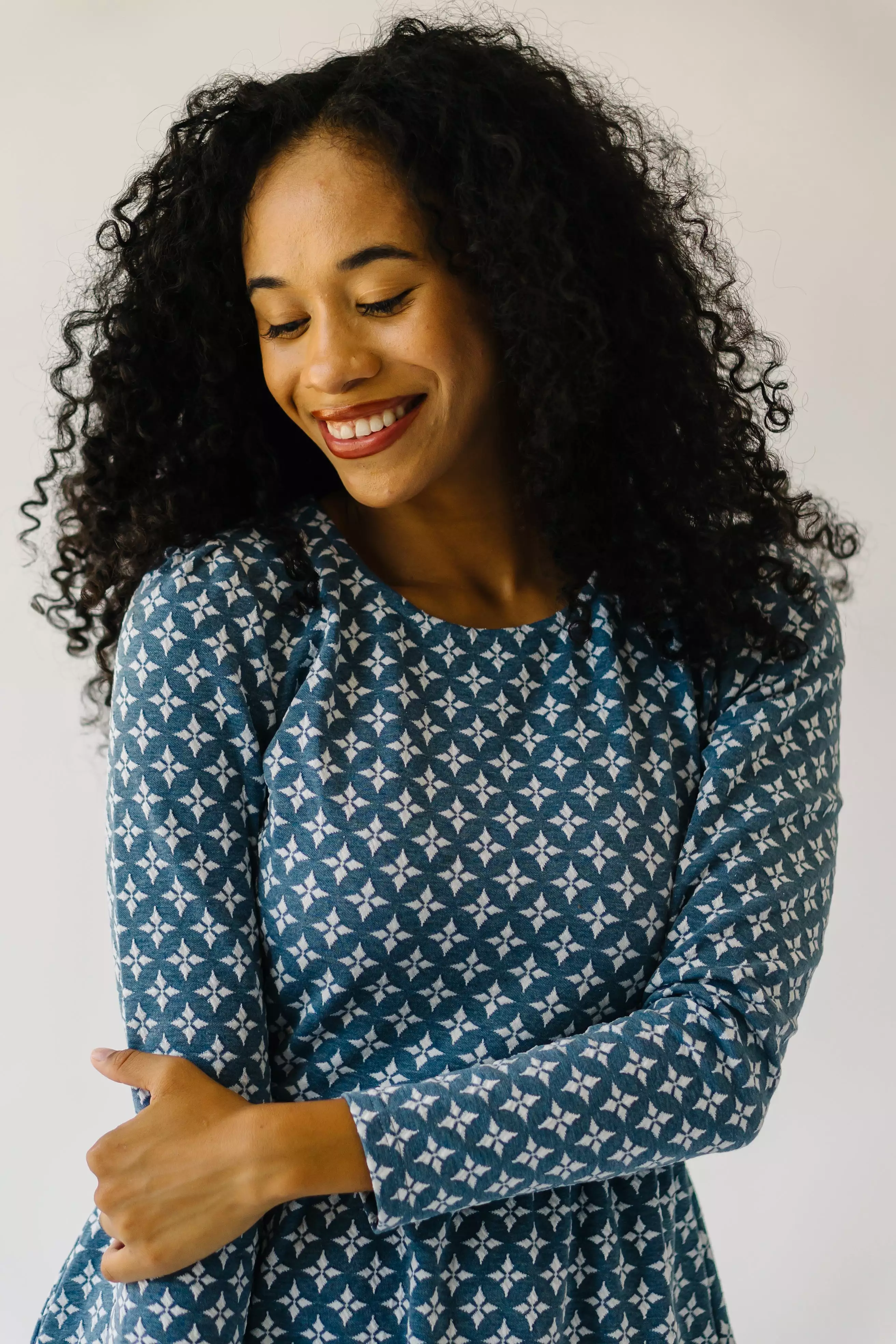 The Yerington Patterned Dress in Blue Multi