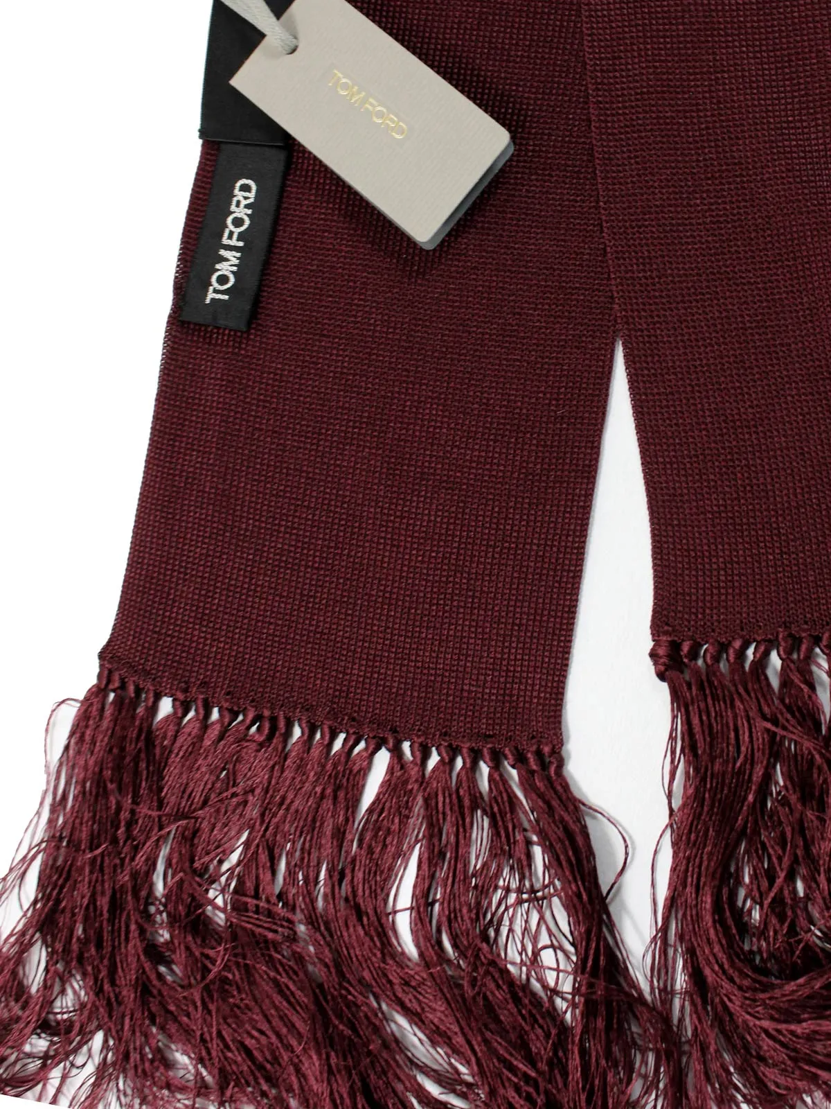 Tom Ford Silk Scarf Maroon Tassel Evening Scarf