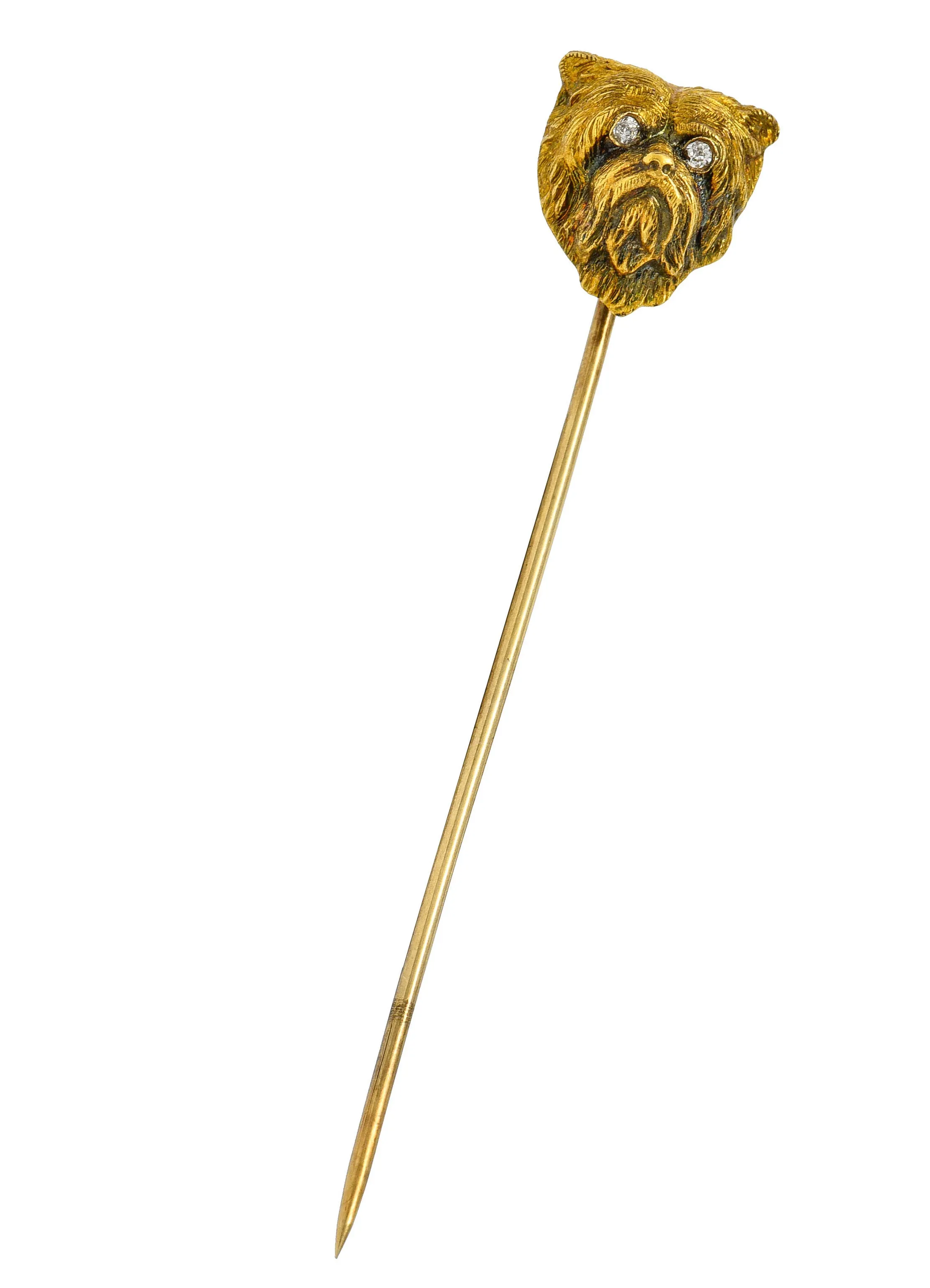 Victorian Diamond 18 Karat Gold Yorkshire Terrier Dog Stickpin