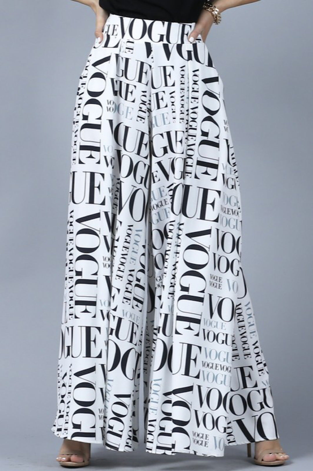 White Black Vogue Print Palazzo Pants