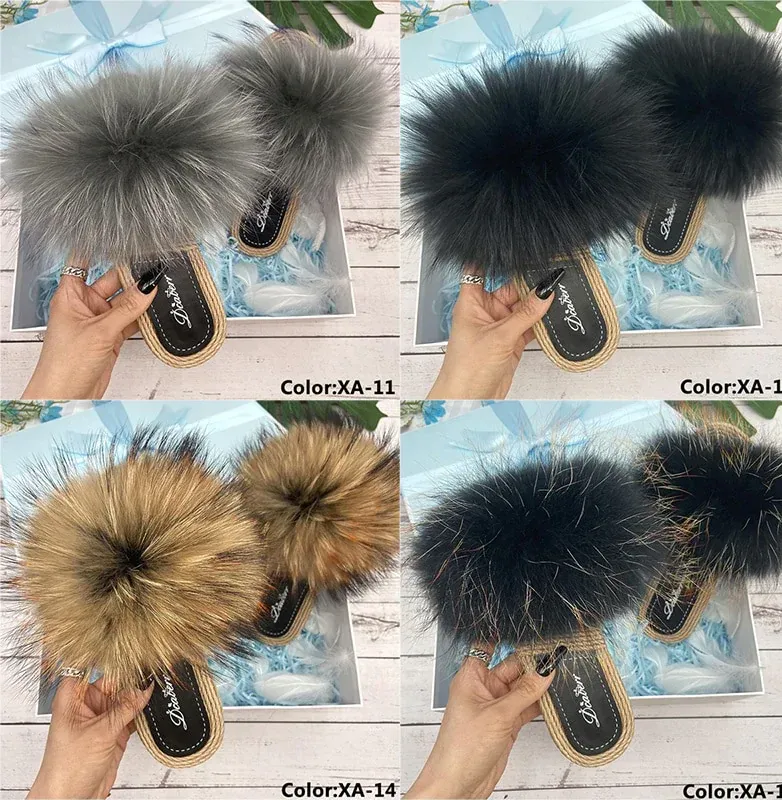 Women's Summer Raccoon Fluffy Fur Flip Flop Sandals House Slippers